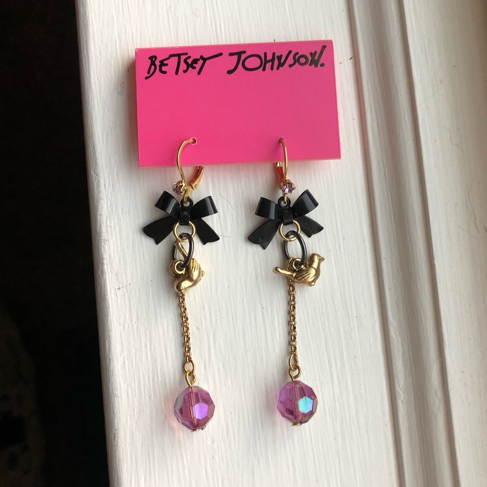 💎 Betsey Johnson bow & birds dangle earrings
